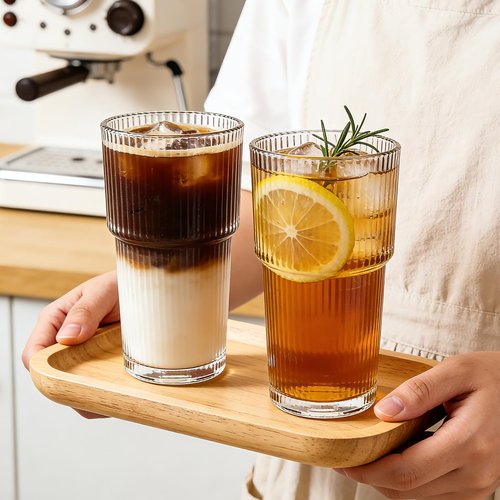 Accguan 20oz Ribbed Glass Tumbler with Straw and Lid,Glass Cup,Reusable lced Coffee Cups with lids-Glass Cups with Lids for Smoothie,Coffee,Juice,Tea,Travel Mug,Cold & Hot Beverages, 6Pack