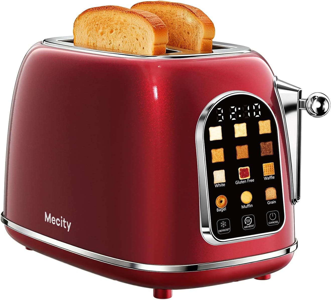 Mecity Toaster - 2 Slice Retro Touch Screen Toaster for Bread, Bagels & Muffins | Red Pearl, 120V 825W