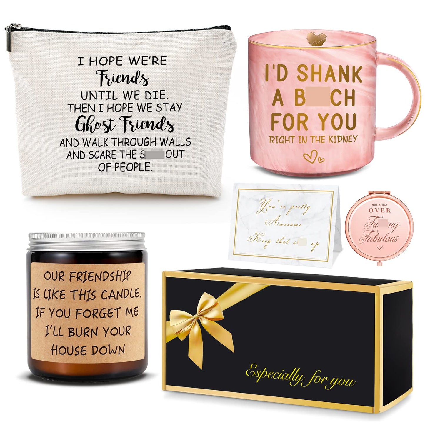 YENCHORN Best Friend Birthday Gifts for Women Friendship Gifts for Women Funny Best Friend Gift for Woman Bestie Gift for Woman Bff Bestfriend, Coffee Mug Makeup Bag Mirror Card