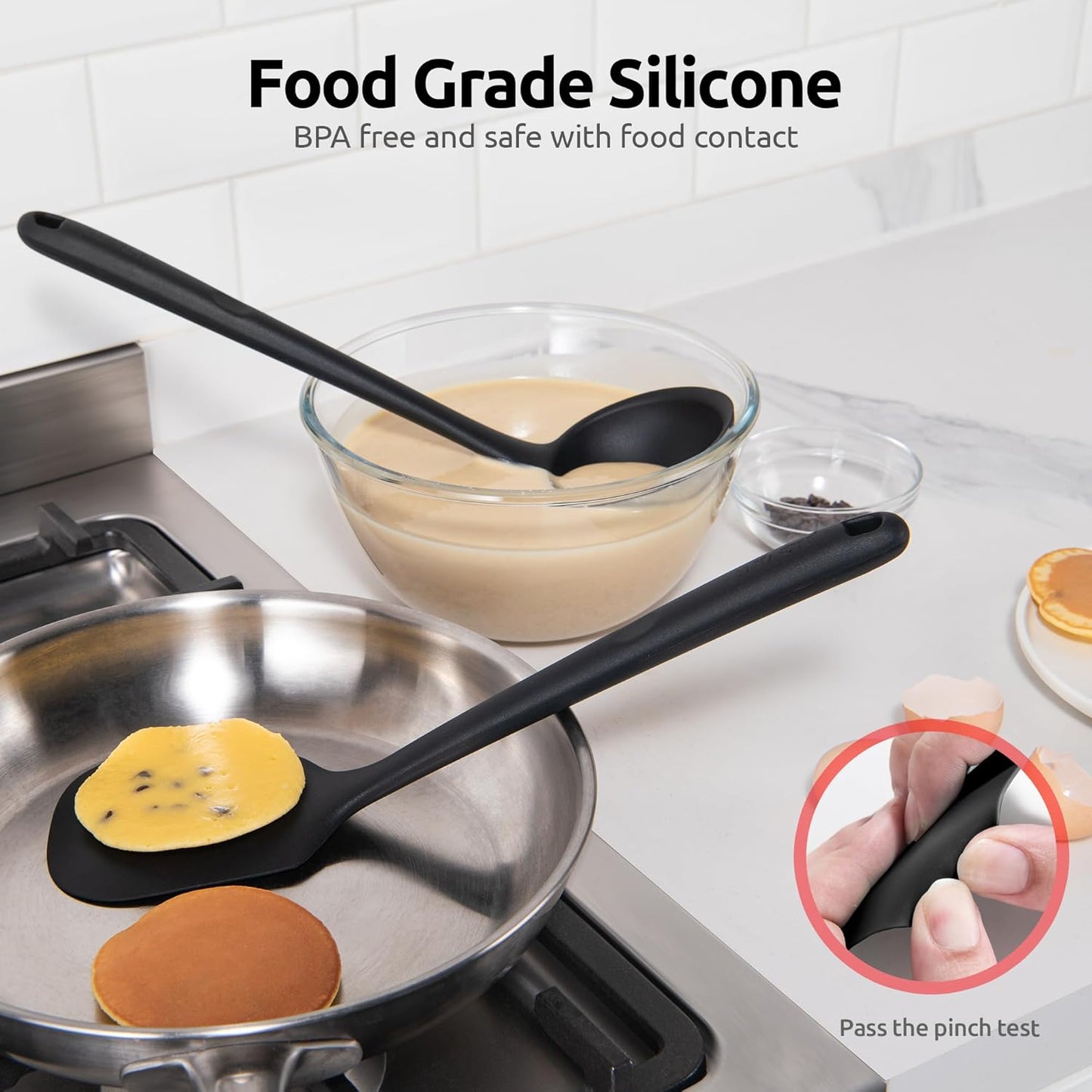 U-Taste Silicone Kitchen Utensil Set - High Heat Resistant, BPA Free, Non-Stick Cooking Tools (5 Pieces, Black)