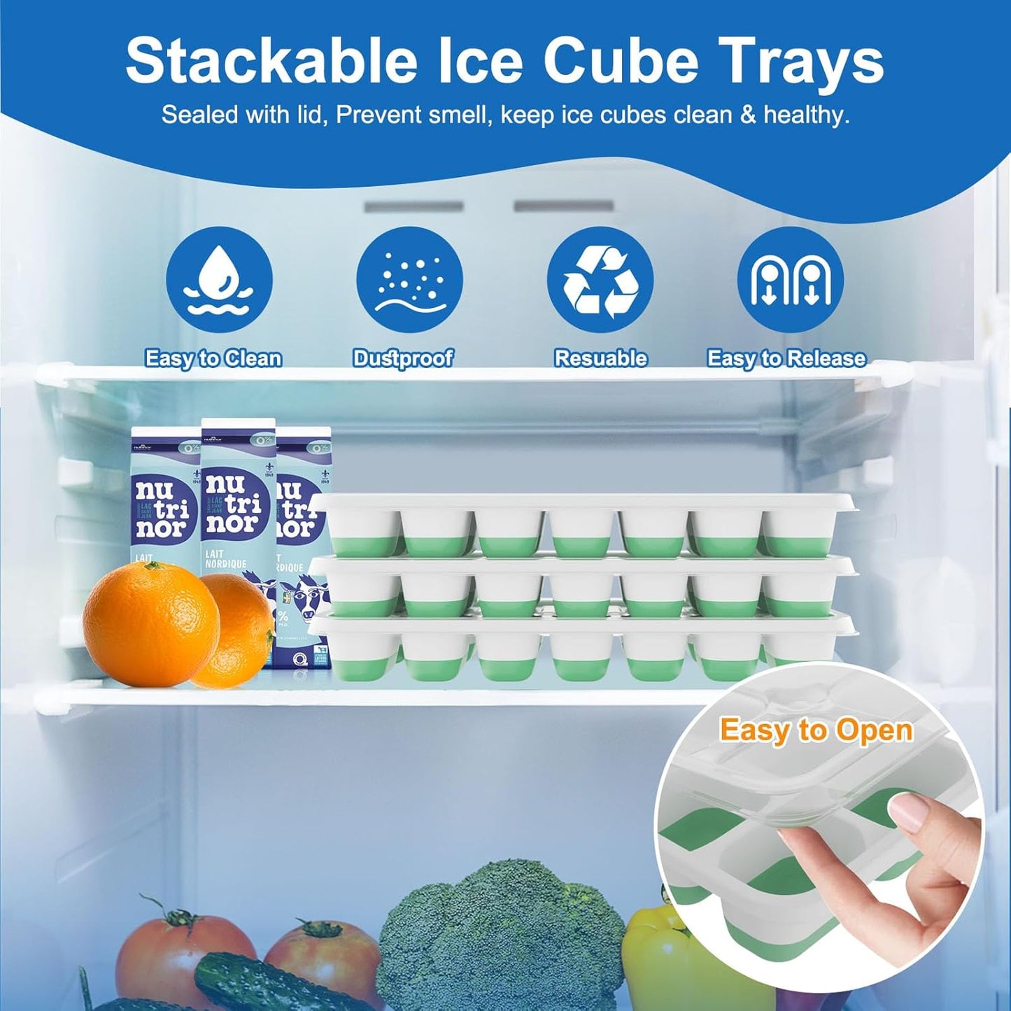 Skiennix Ice Cube Tray Set - 3 Pack Silicone Easy-Release Molds for Drinks | BPA-Free, Stackable Design