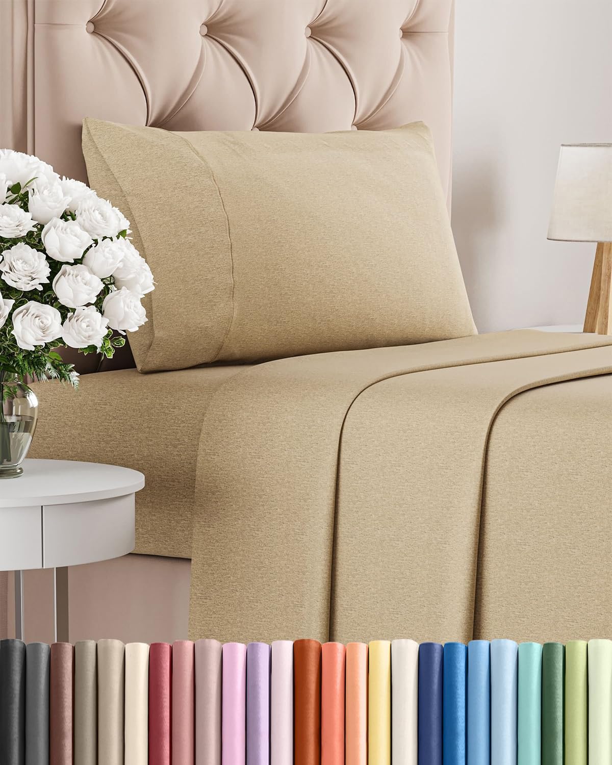Skiennix Twin Size 3 Piece Sheet Set - Comfy Cooling Bed Sheets | Luxury Soft & Wrinkle-Free Tan