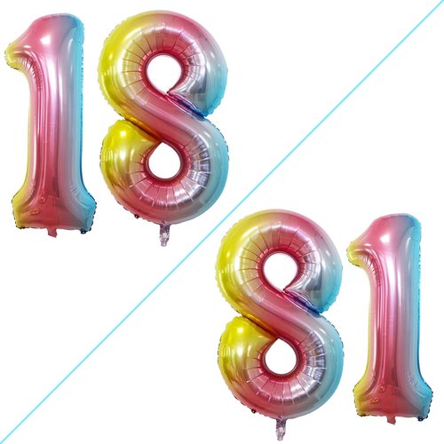 GOER Jumbo 18 Inch Foil Balloons - Sweet 18 Birthday Decorations | Rainbow Helium 81 Balloons