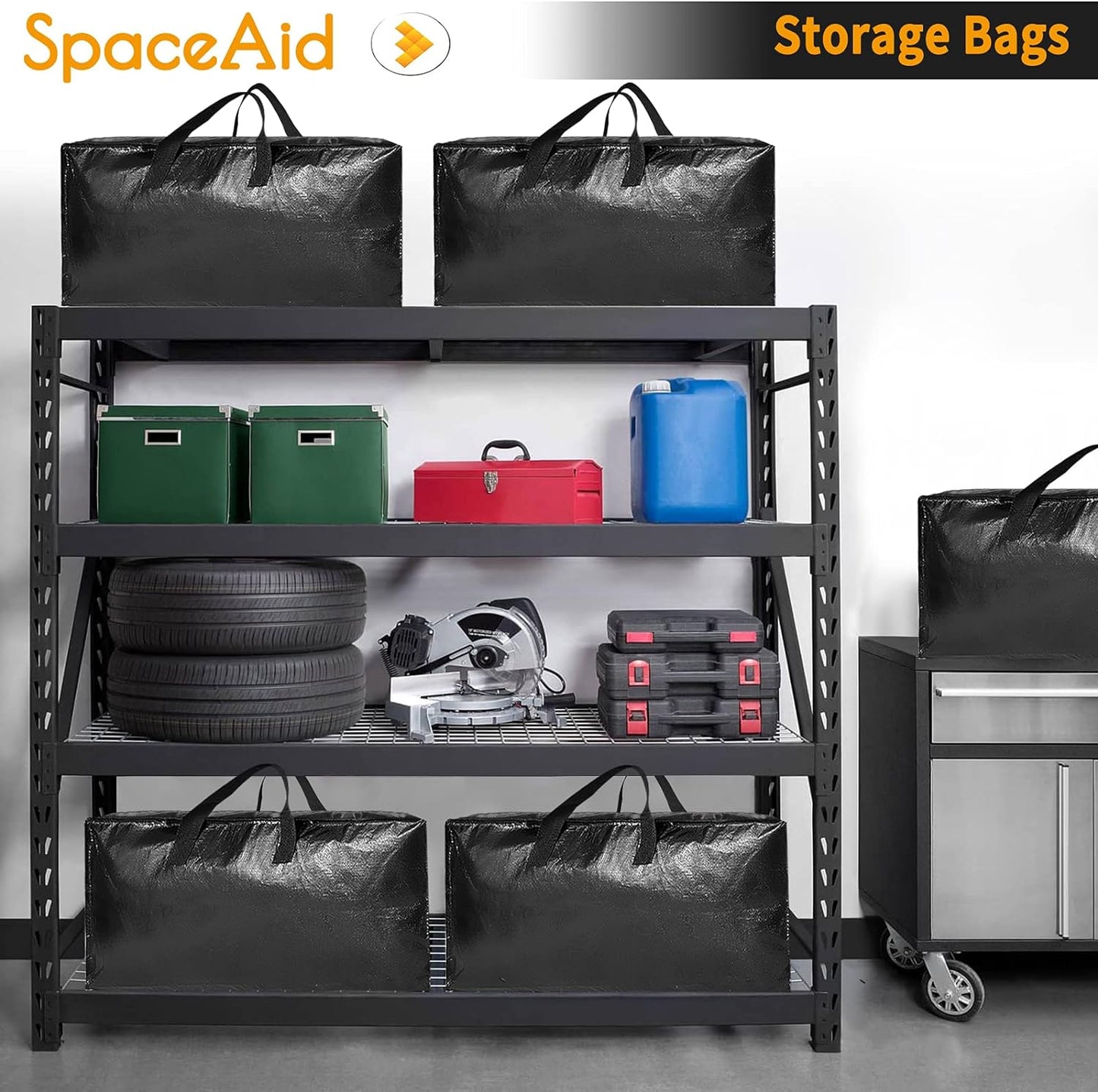 SpaceAid Heavy Duty Moving Bags - 8 Pack Large Storage Totes with Backpack Straps & Strong Handles - Black