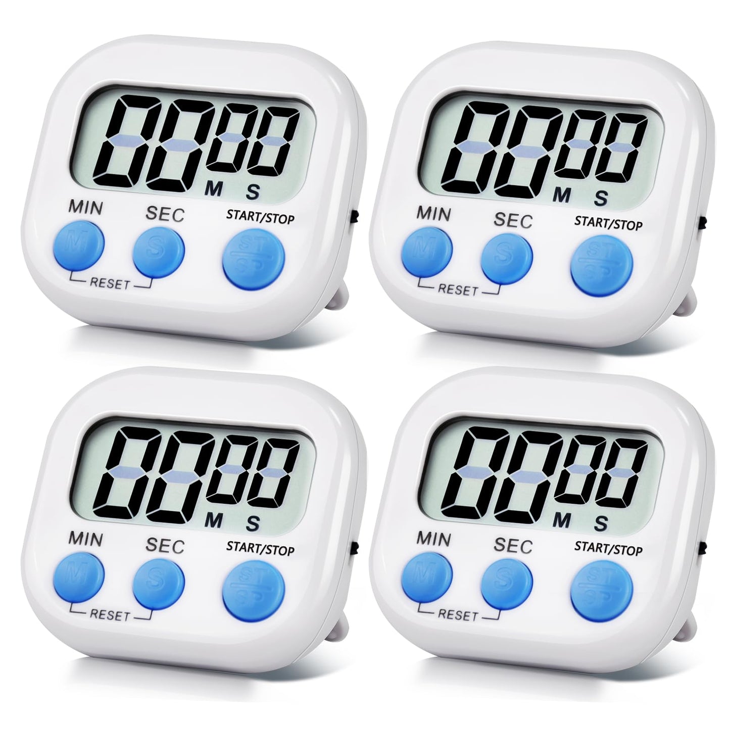 4 Pack White Digital Kitchen Timer Magnetic Digital Timer with Big Display Loud Ring Cooking Timers for Cooking, Game, Gym, Break Time, Classroom (4, White)