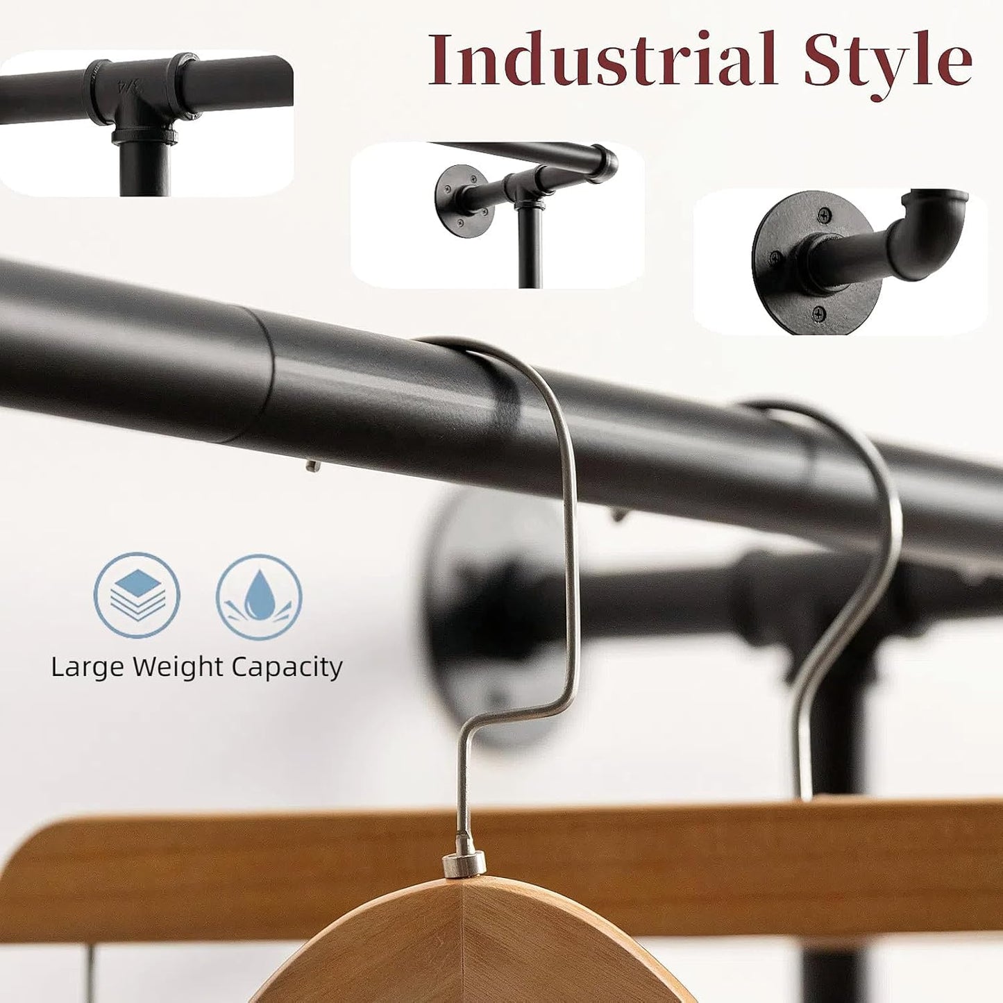 MaiRHK Industrial Pipe Clothing Rack Wall Mounted Clothes Rack Heavy Duty Closet Rod for Retail, Laundry Room, Bedroom (Black)-2 Tier Black