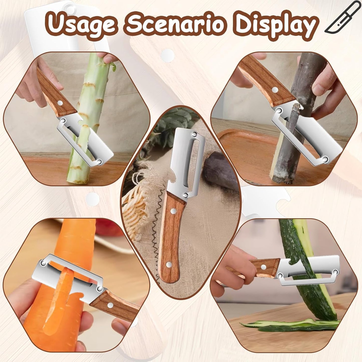Skiennix Premium Vegetable Peeler - Multi-Functional Kitchen Tool with Wooden Handle & Stainless Steel Blade