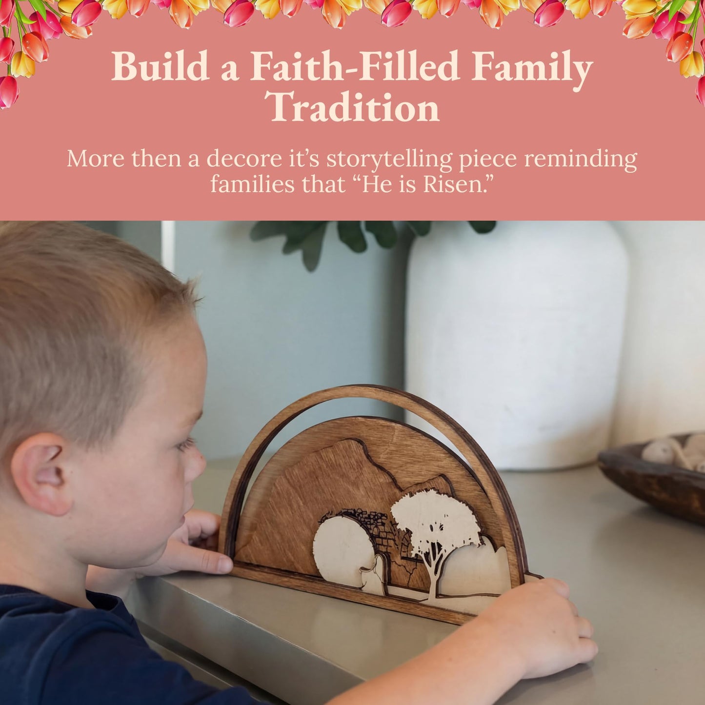 Mountain Top Creations Easter Creche – Empty Tomb Decor | Christian Easter Decor, Wooden Resurrection Scene, Easter Resurrection Tomb Scene Set for Home & Church