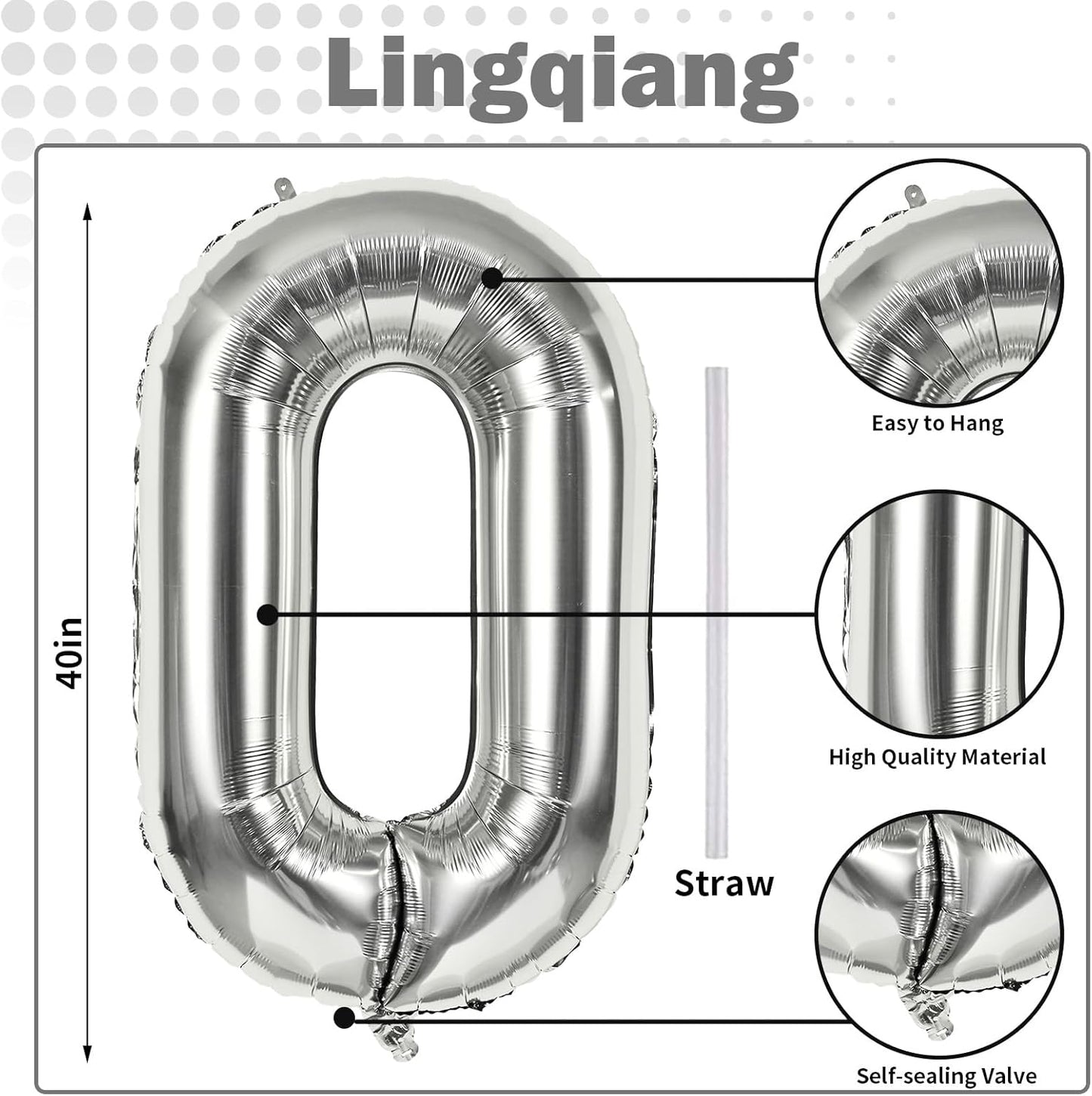 Skiennix 40-Inch Silver Foil Number 0 Balloon - Giant Self-Inflating Helium Decoration for Parties
