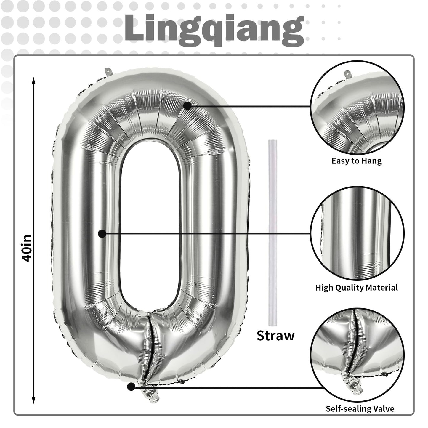 40 Inch Silver Foil Balloon Number 0, Giant Self Inflating Number Balloons 0-9 for Men Women, Digital 0 Helium Balloons Set for Girls Boys 4th Birthday Anniversary New Year Party Decorations Supplies