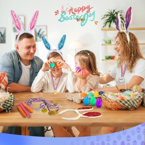Atonofun 29 Pack Easter Games for Kids Outdoor, Potato Jumping Bags, Bunny Ears Headbands, Egg Spoon Relay Races, Legged Relay Race Bands for Easter Eggs Hunt Party Supplies