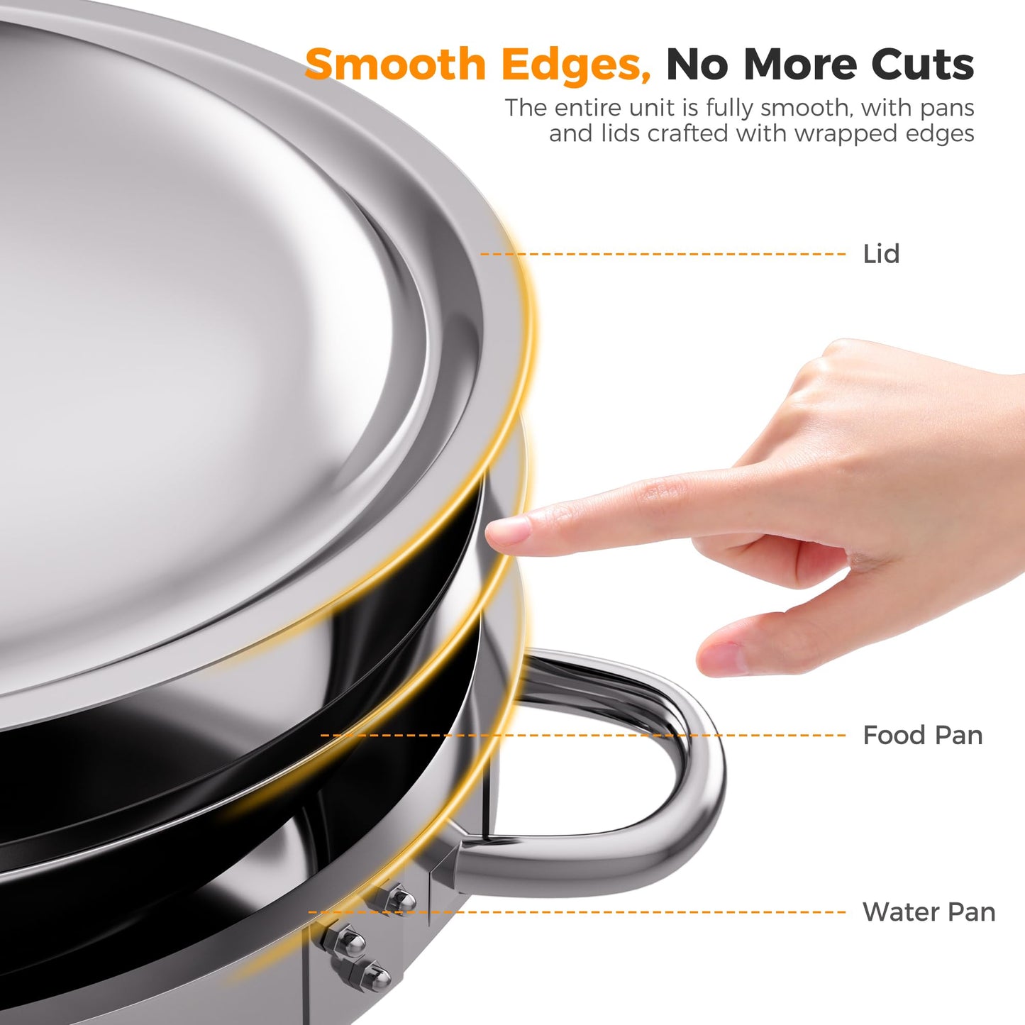CAMMOO Silver 4 Pack Chafing Dishes for Buffet, 18/8 (304) Stainless Steel Food Pan with Lid, 6QT Round Chafing Dish Buffet Set Food Warmer, Food Warmers for Parties Buffet Catering Events Dinners