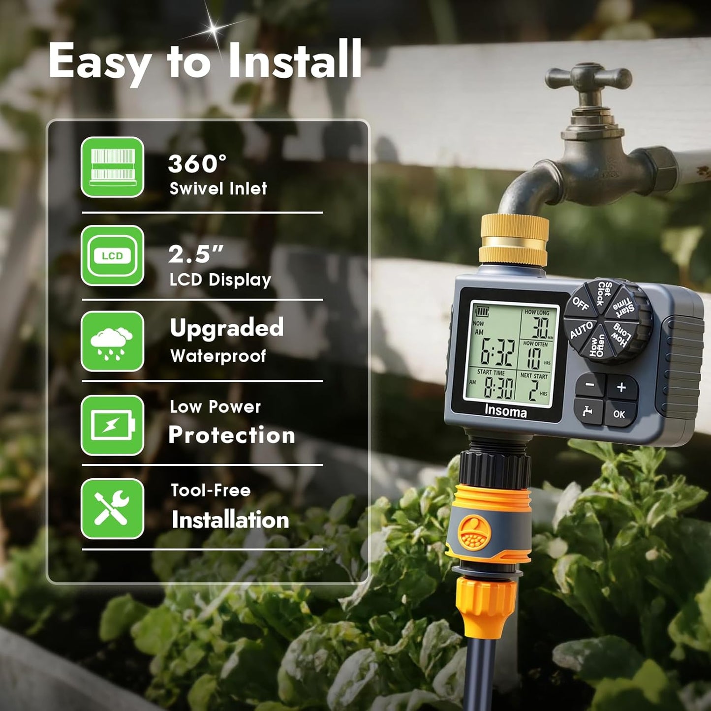 Sprinkler Timer - Brass Inlet & Outlet | Auto/Manual/Rain Delay Modes for Easy Garden Watering
