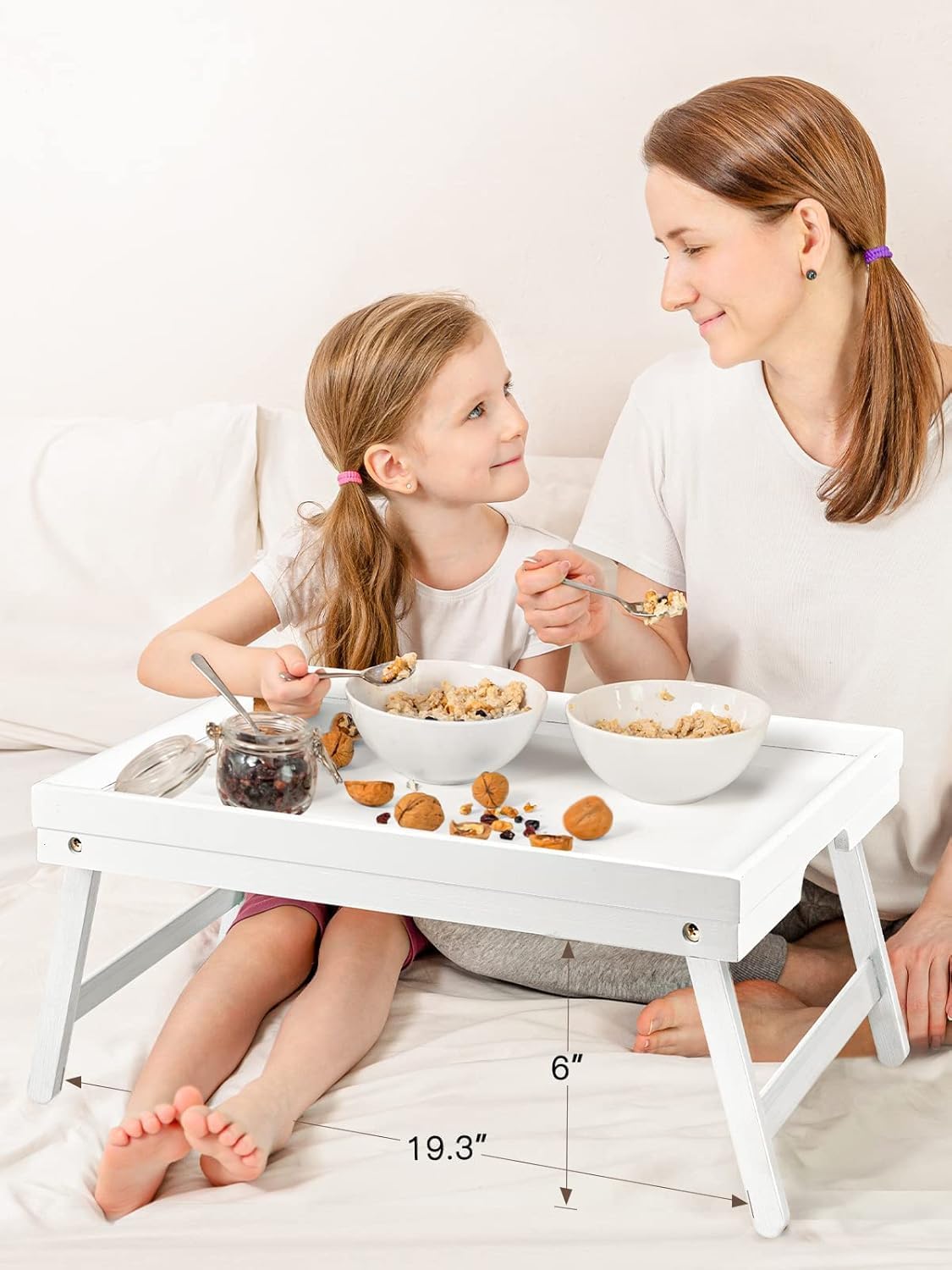 Pipishell Bamboo Bed Tray - Versatile Folding Snack Table for Breakfast & Work | White Finish