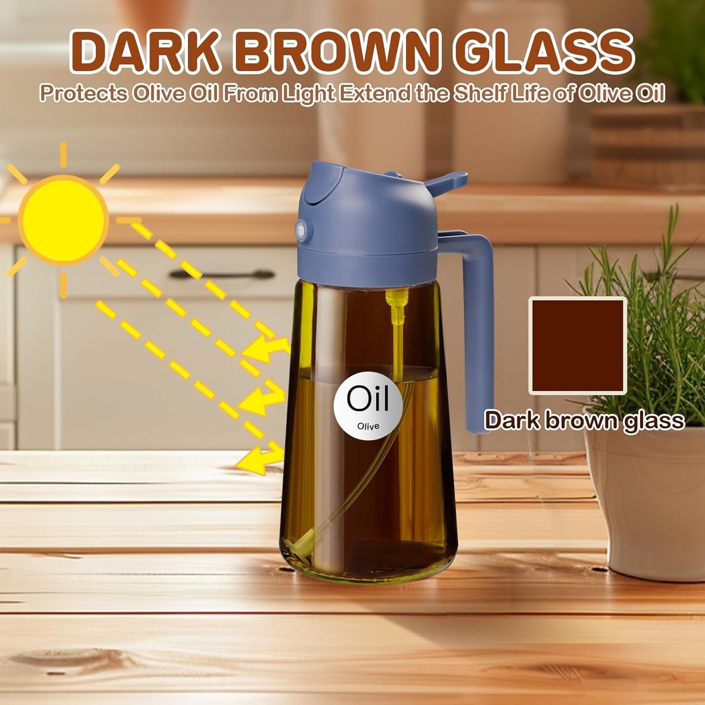 YARRAMATE 16oz Dark Brown Oil Sprayer - Food-Grade 2-in-1 Olive Oil Dispenser for Cooking & BBQ