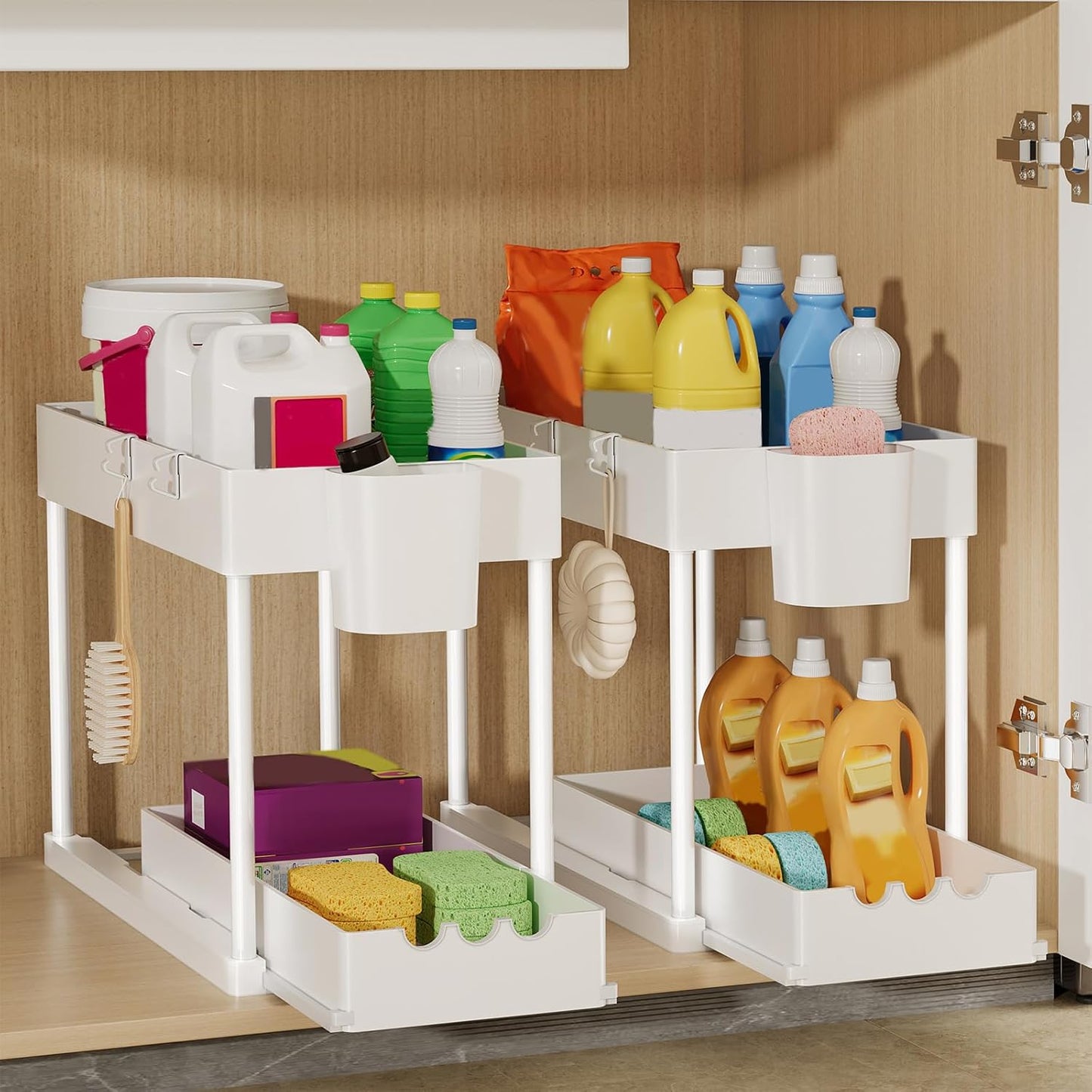 Under Sink Organizers by [Brand Name] - 2-Tier Sliding Cabinet Storage for Bathroom & Kitchen | Easy Pull-Out Design (White)