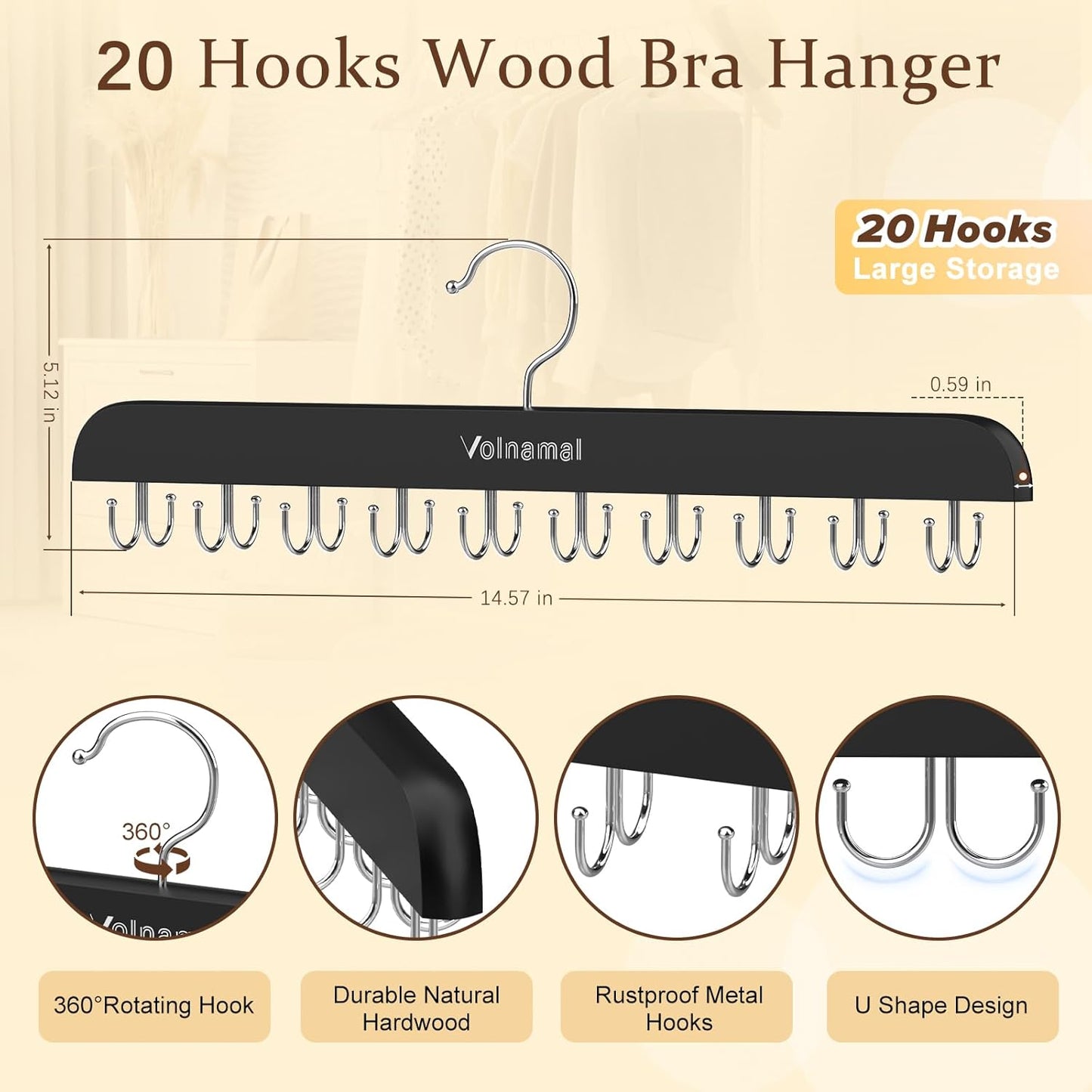Volnamal Legging Organizer & Bra Hanger - 2-In-1 Space-Saving Design for 30 Leggings & Bras