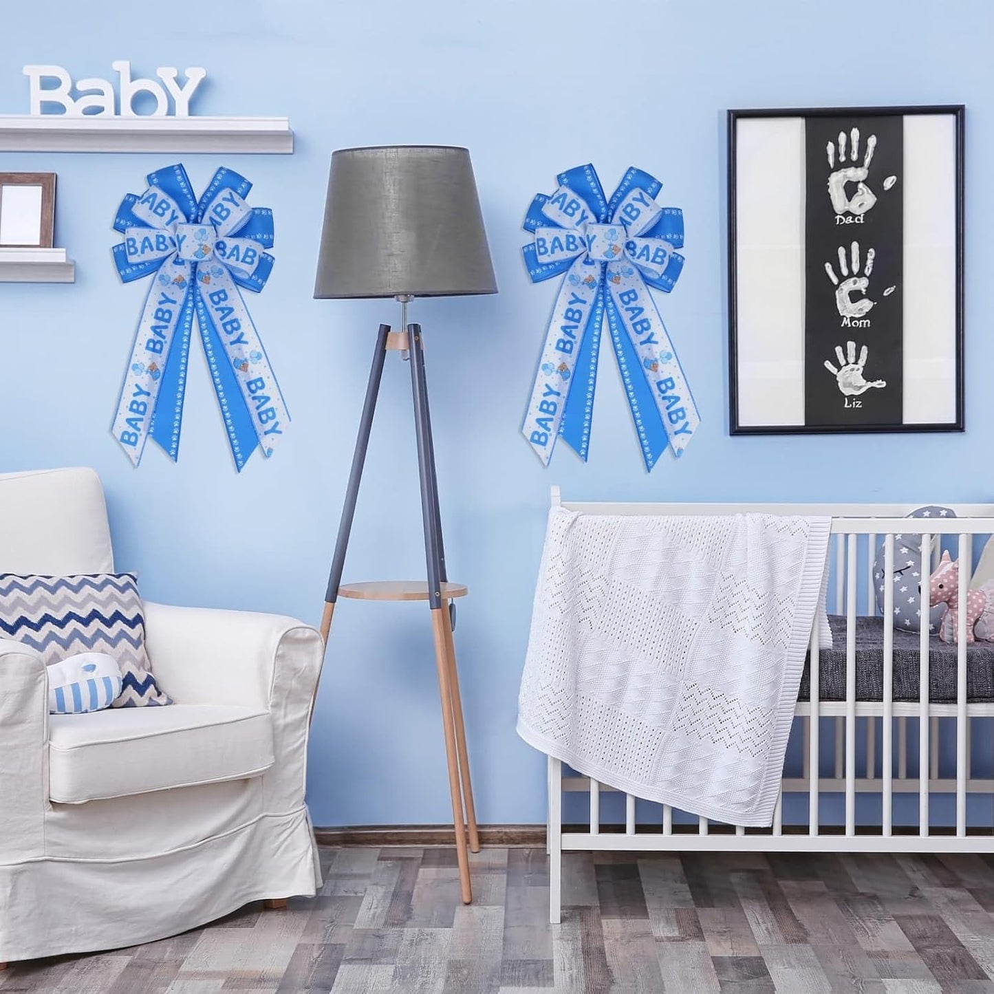 Large Blue Baby Shower Bow - Welcome Home Baby Boy Decorations | Indoor & Outdoor Wreath Decor