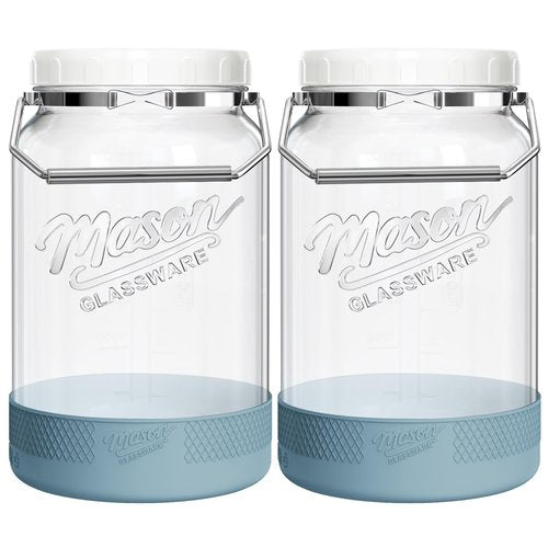 Dwbligt 1 Gallon Glass Jar With Lid – 2 Pack Large Wide Mouth Mason Jars with BPA-free Airtight Lid, Sun Tea Jar - Fermenting & Pickling, Food Storage Canisters with Handle & Non-slip Base for Flour