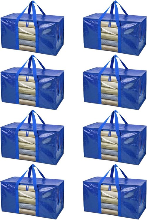 BALEINE 8-Pack Oversized Moving Bags - Heavy-Duty Storage Totes with Reinforced Handles | Blue w/Window