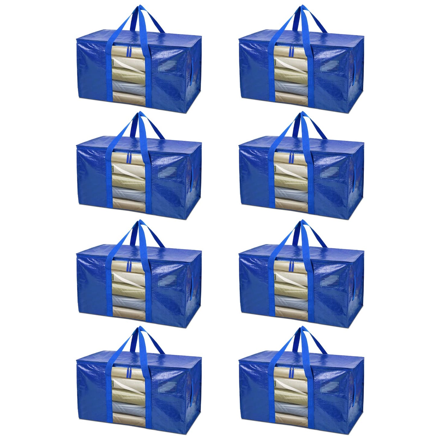BALEINE 8-Pack Oversized Moving Bags with Reinforced Handles, Heavy-Duty Storage Tote Moving Supplies for Packaging, Camping (Blue w/Window, 8-Pack)