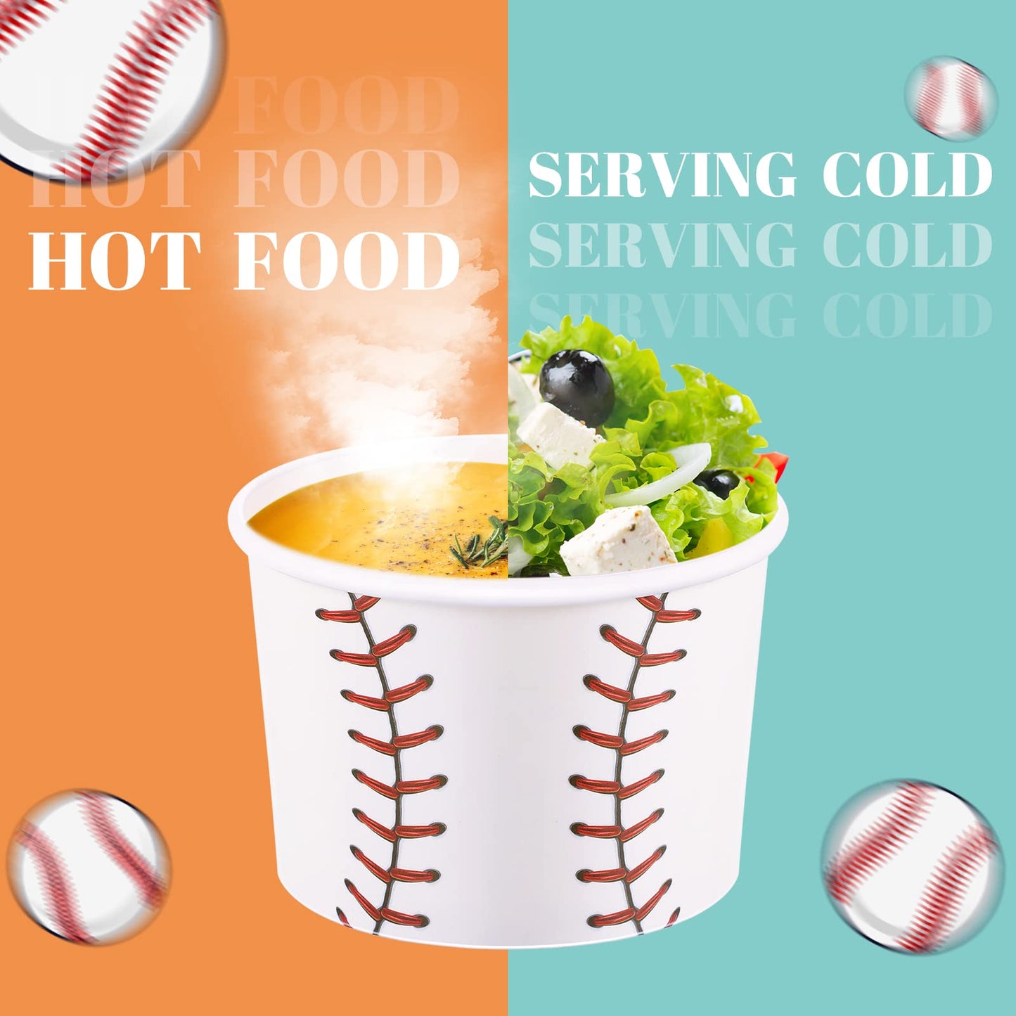 200 Pieces Baseball Party Snack Bowl Ice Cream Bowls 9 oz Soup Cup Baseball Serving Dishes for Parties Disposable Paper Food Tasting Cups Baseball Party Supplies Game Day Decorations Dessert Cups