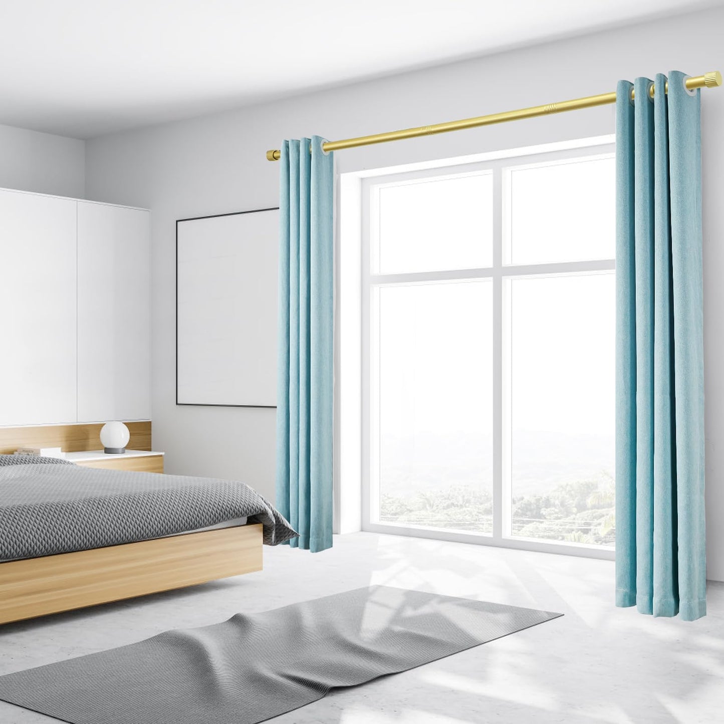 AMZSEVEN Curtain Rods for Windows, Drapery Rod 1 inch Diameter, Curtain Rod with Cylindrical Finials (Black, 16" to 48" - 1'' rod)