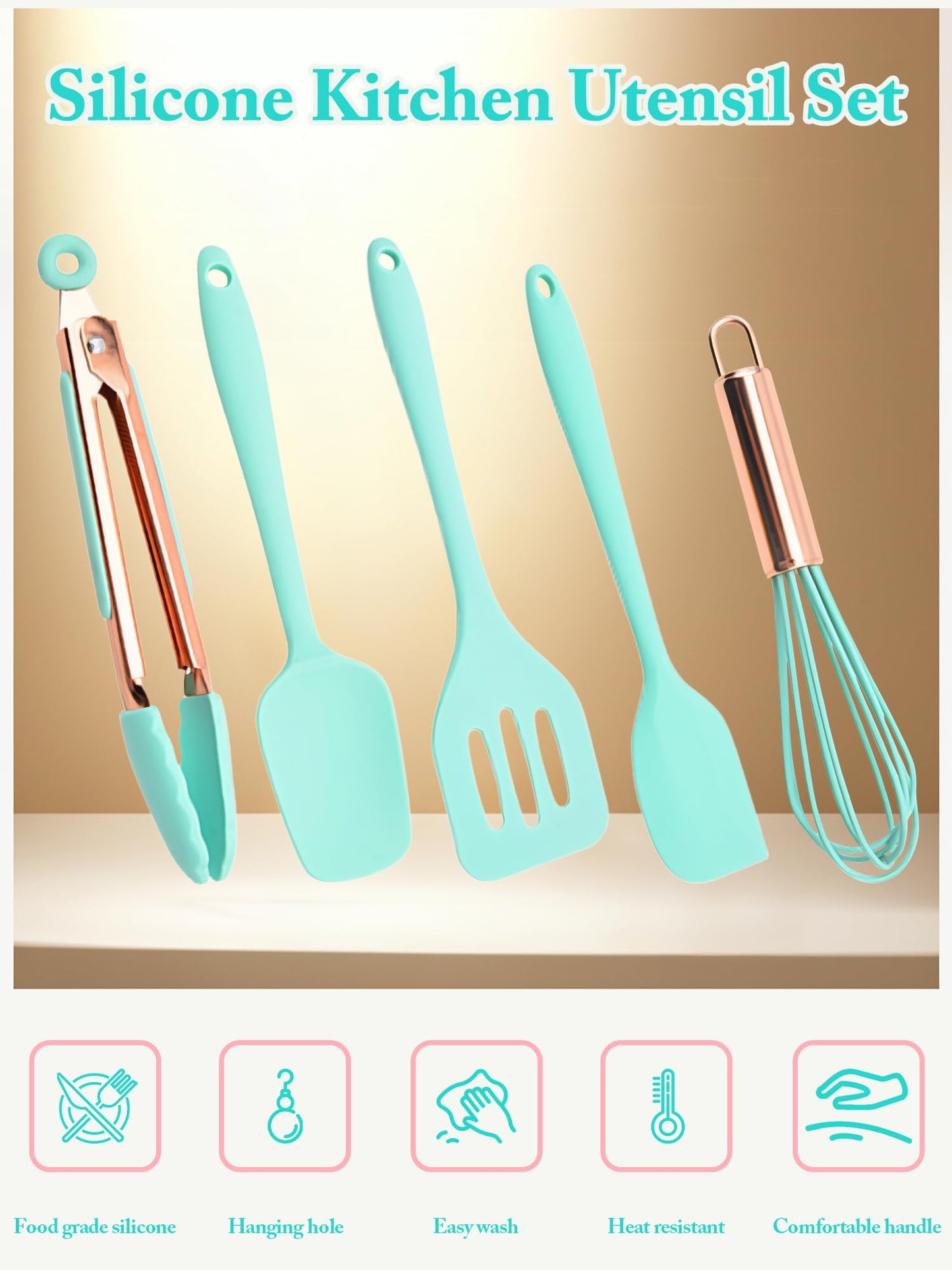 Kitchen Utensil Set,5 Pcs Mini Silicone Cooking Utensils Sets,Heat Resistant Non Stick Kitchens Gadgets BPA-Free Spatula Set,Kids Kitchen Tools Kitchen Set for Cooking