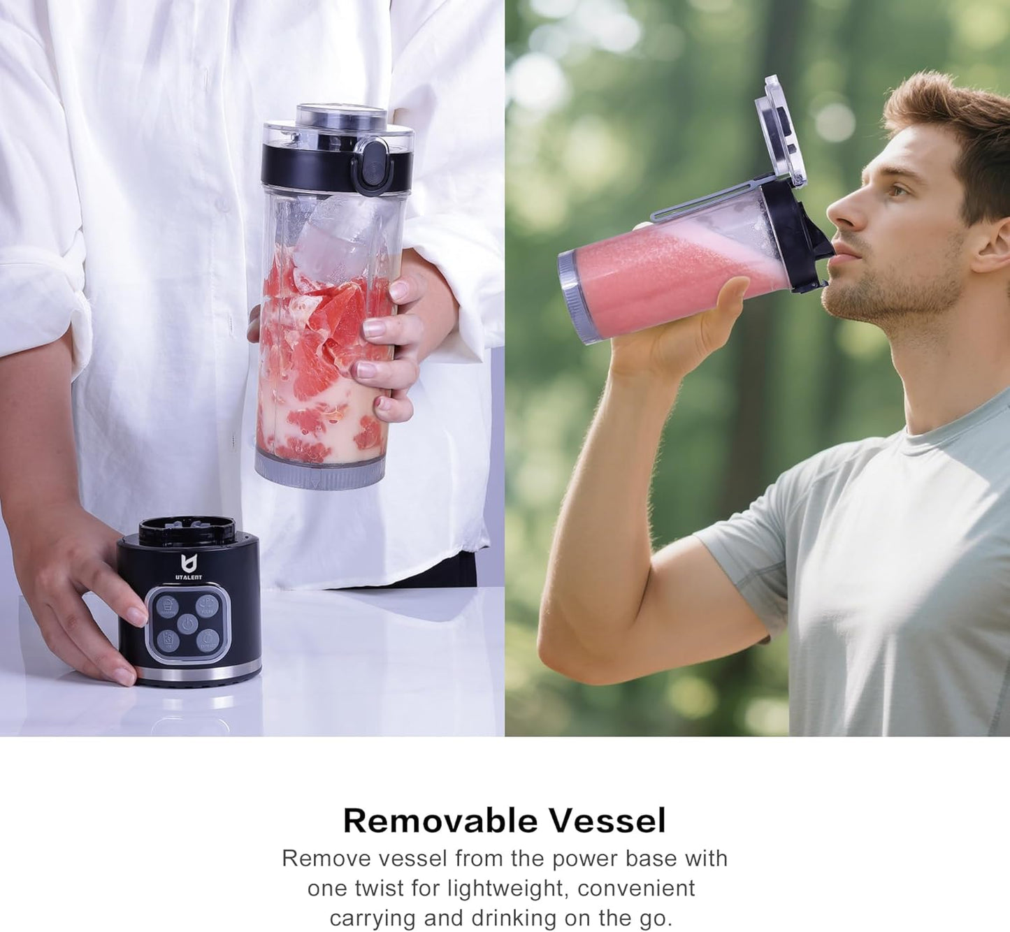 UTALENT Cordless Portable Blender - 700W Personal Blender for Smoothies & Ice Crush | 25 oz, USB-C Rechargeable, Black