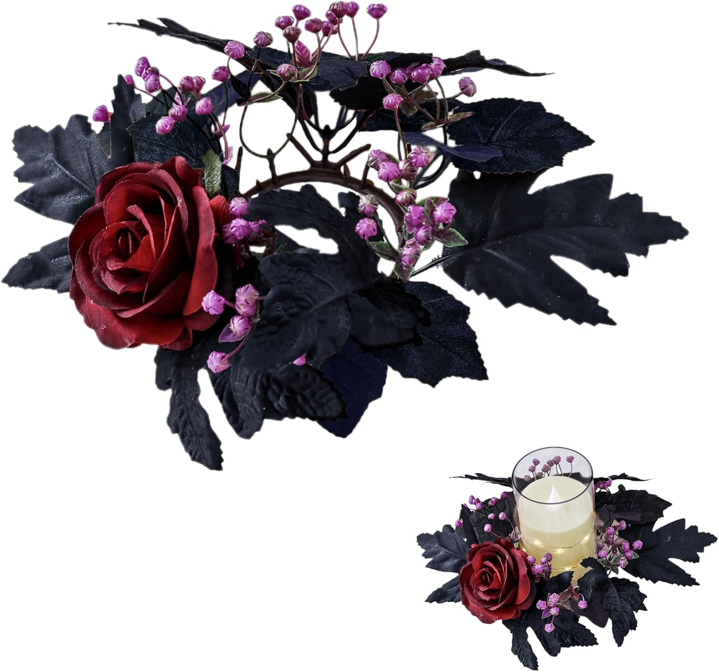 Regine Switzerland Halloween Candle Rings - Artificial Maple Leaf & Rose Flower Wreath for Festive Home Decor
