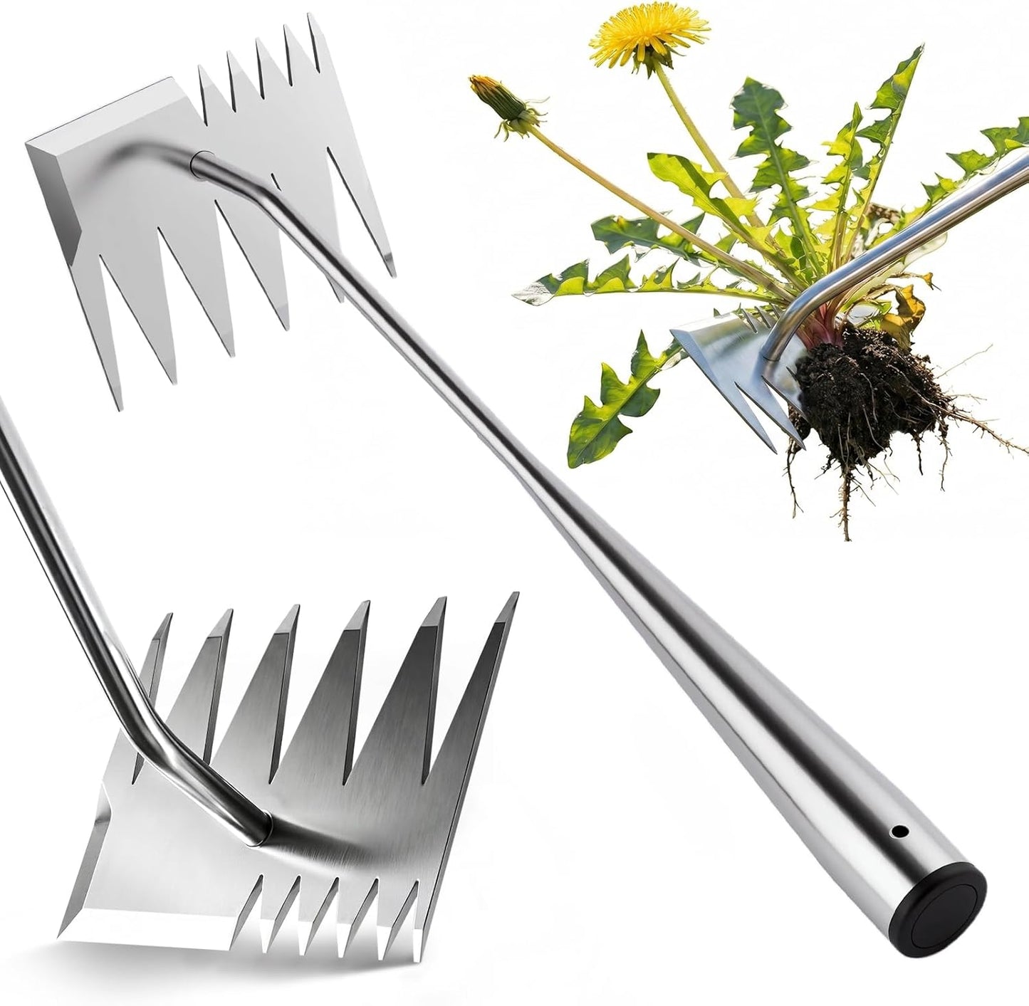 LOOHOI Stainless Steel Weed Puller Tool - 4-Tooth Manual Weeder for Efficient Garden Weeding & Planting