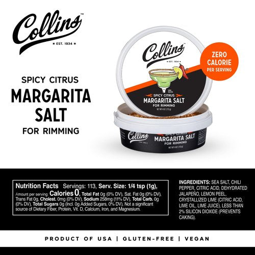Collins Spicy Citrus Rimming Salt, Perfect Spicy Salt Rimmer for Jalapeno Margaritas, Bloody Marys, and Rimmed Drinks, Drink Garnish for Cocktails, Cocktail Mixers for Home Bars, 4 oz, Set of 1