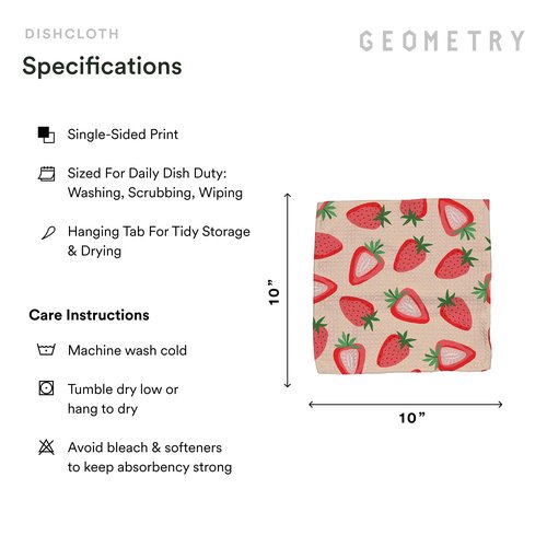 GEOMETRY Kitchen Dish Cloths - Spring & Summer Collection - Premium Dishcloths with Geoweave - Absorbent & Fast Drying Kitchen Towels - Strawberry Banana, 10" x 10" - 3-Pack