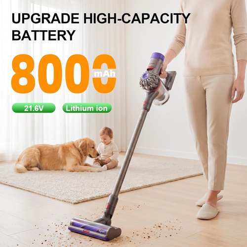 Dyson 8000mAh Battery Replacement - Compatible with V8 Absolute, Animal, Motorhead & Fluffy | Includes 4 Filters