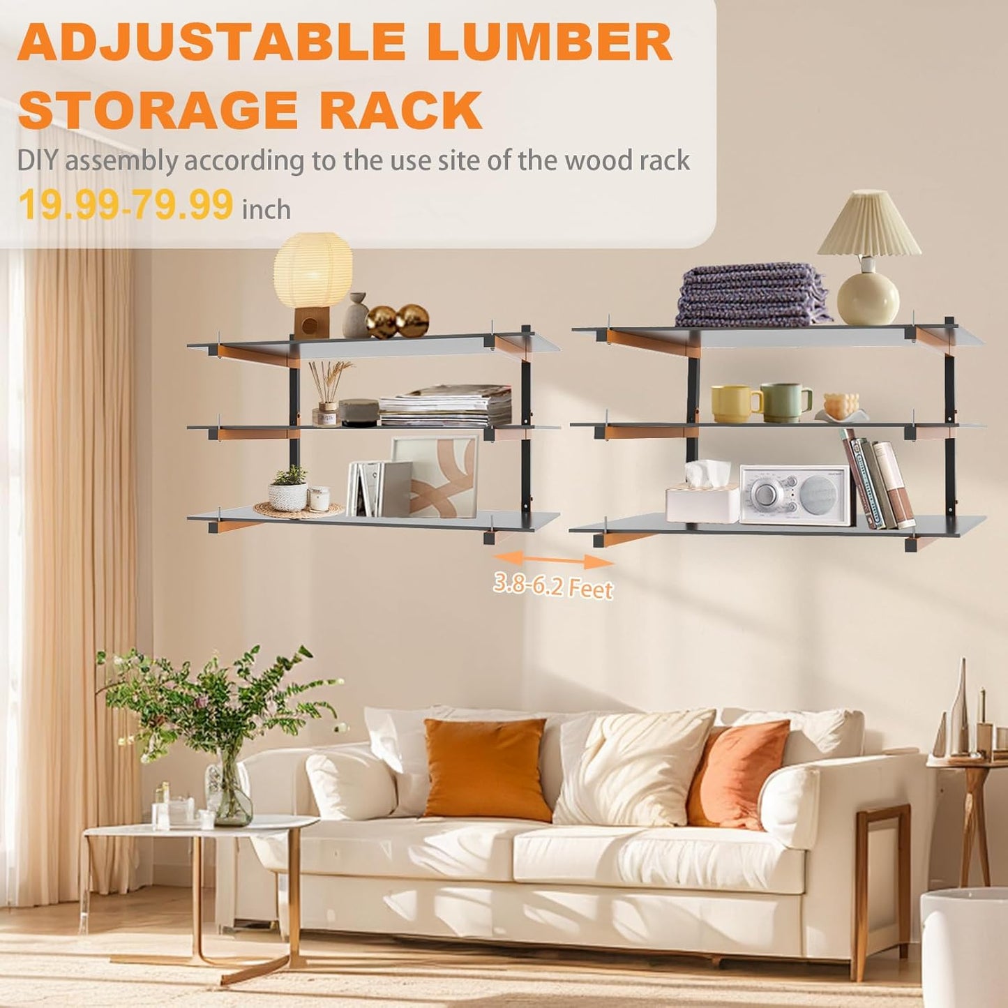 Lumber Rack Heavy Duty Wall Mount Wood Storage Racks - 9-Level Garage Shelving System | 1080 Lbs Capacity, 6 Pack