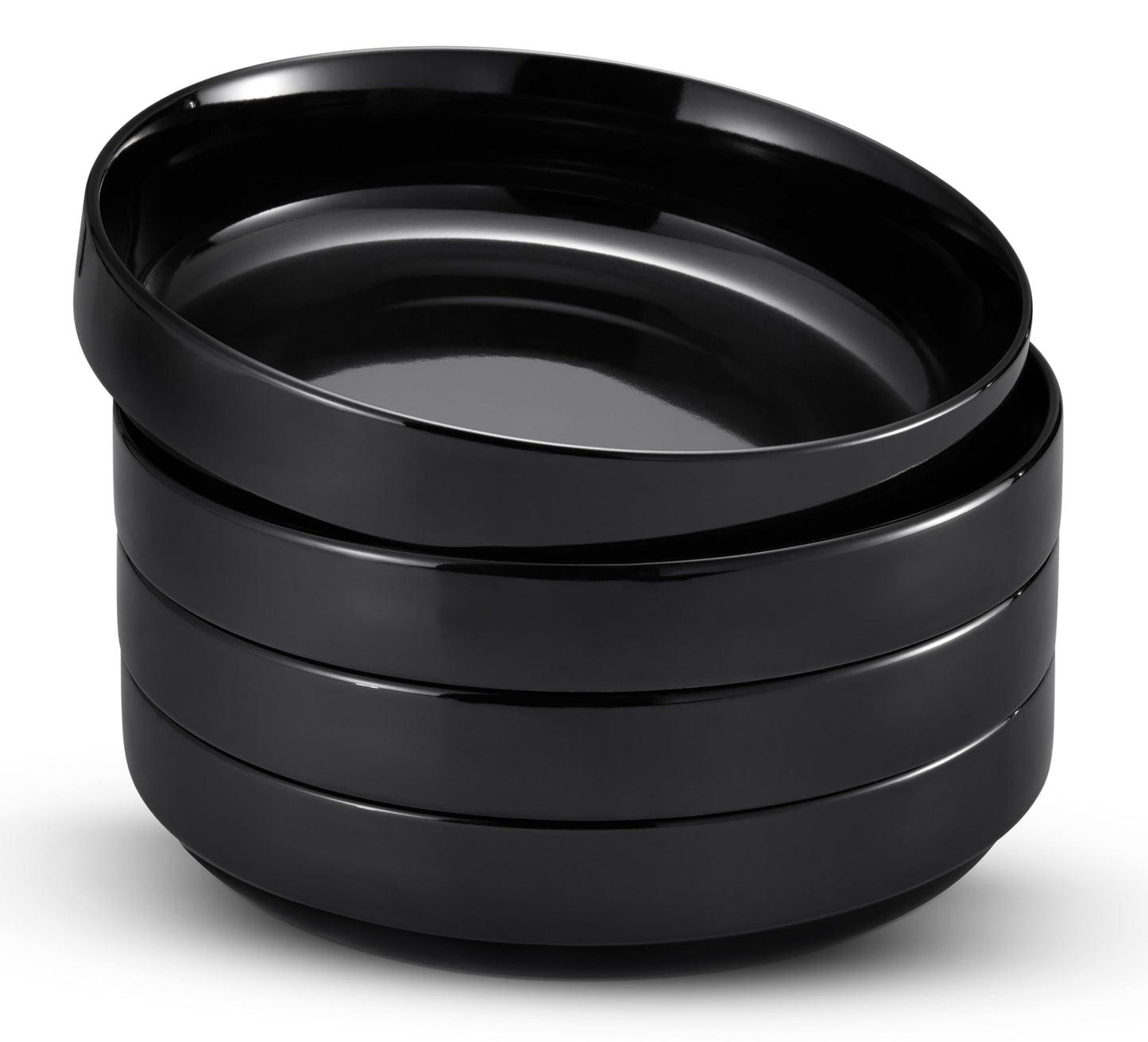 KooK Pasta Bowl, Bowl Plate, Low Bowl, Plate Bowls, Ceramic Large Shallow Bowls, Microwave and Dishwasher Safe, Great for Soups and Salads, Glossy Porcelain, 47 oz, Set of 4, Black