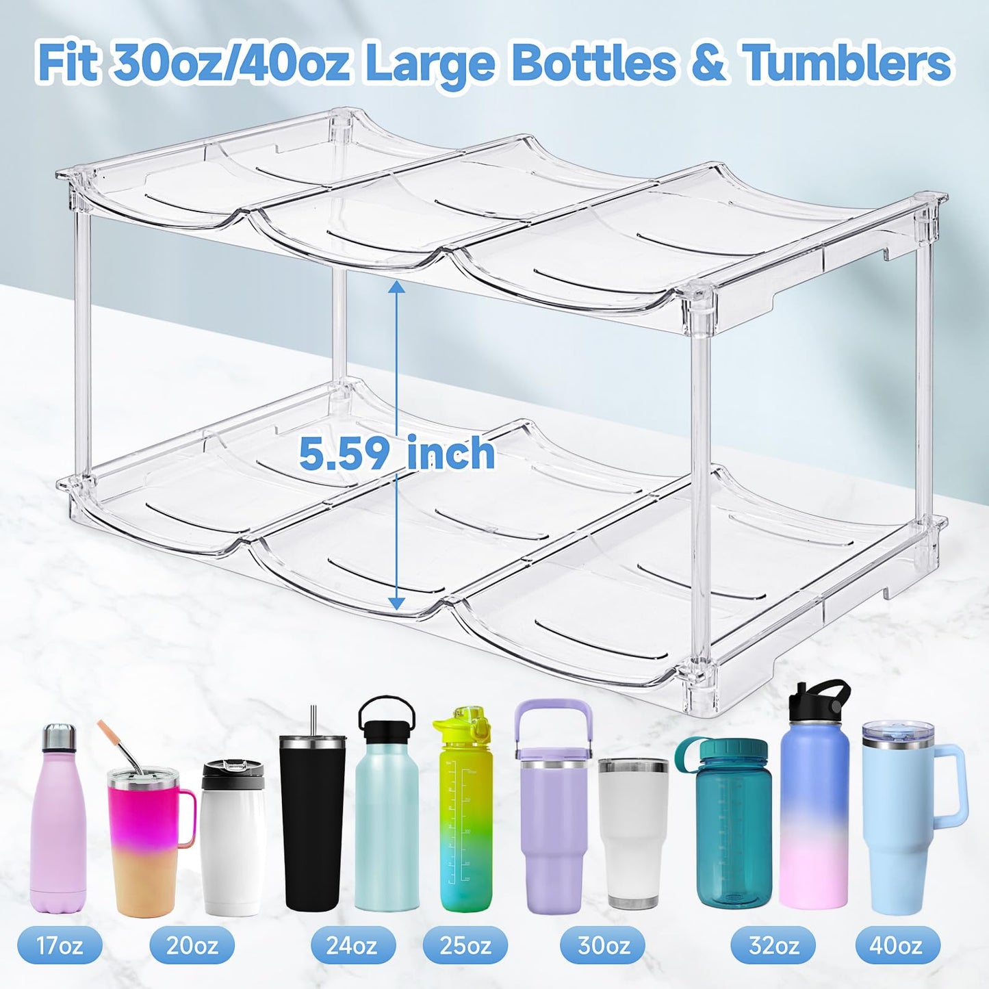 Stackable Water Bottle Organizer for Stanley 40 oz Tumbler, Water Bottle Holder for Cabinet, Pantry Kitchen Organizers and Storage for Stanley Cup Accessories, Tumbler Organizer and Wine Rack, 4Pack