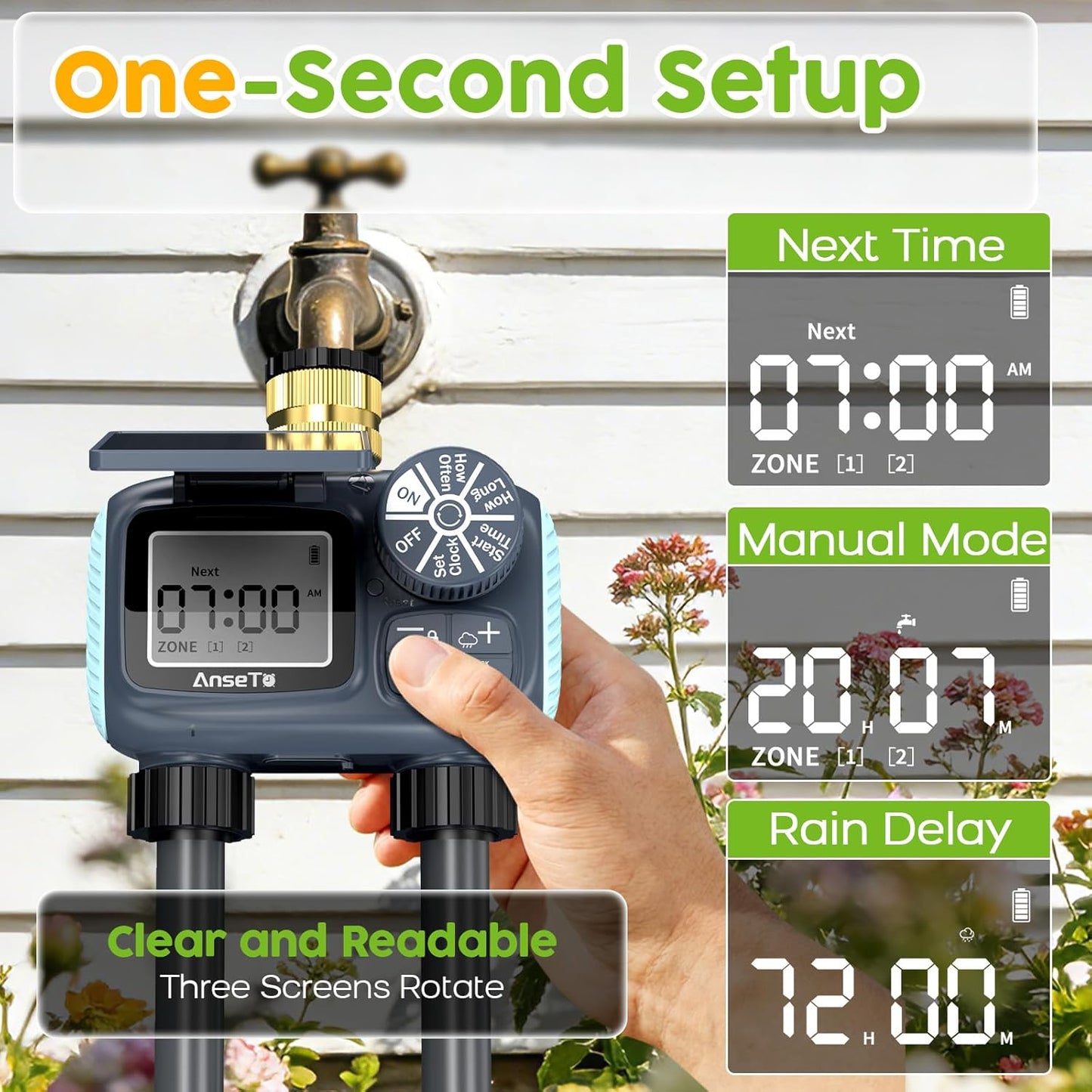 Skiennix Solar Sprinkler Timer - Programmable Brass Inlet Hose Timer for Efficient Garden Watering | 2 Outlet