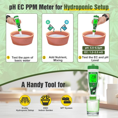 EZTOCH Hydroponic pH EC Meter, Water pH TDS PPM Meter with Simultaneous Display for Reservoir Nutrient Solution, pH EC Meter for Water Hydroponic DWC System Setup, Measure Conductivity for Aquaponics