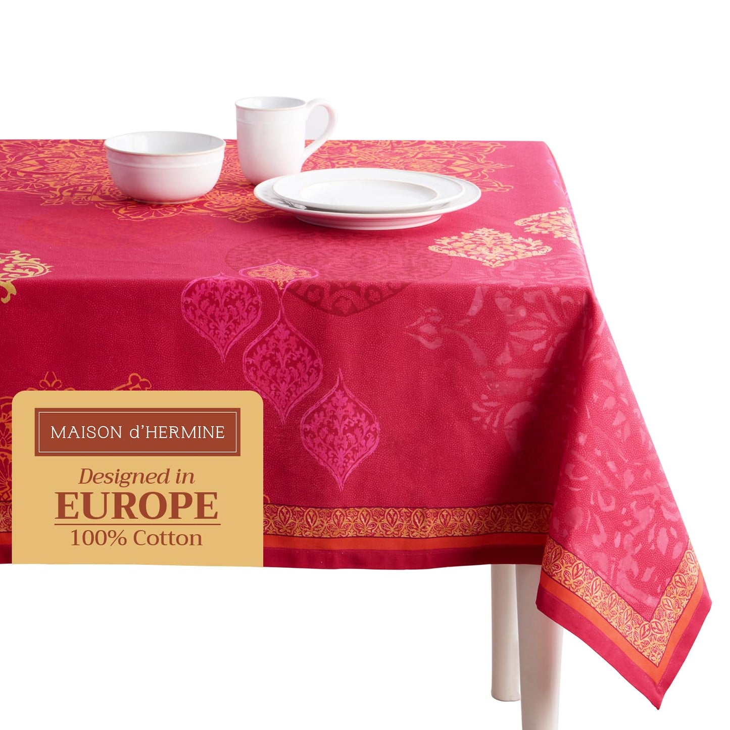 Maison d' Hermine Table Cloth Square Table 100% Cotton 54 x 54 Inches Fall Tablecloth Reusable Everyday Use for Thanksgiving Christmas Decorations Dining Farmhouse Party (Versailles)