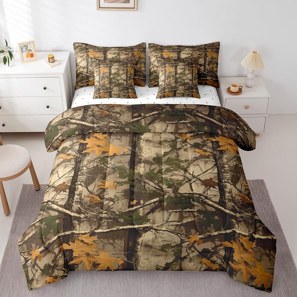 Feelyou Kids Branch Twin Comforter Set with Sheets Leaf Pattern 7 Pieces Bedding Set for Boys Girls Teens Camo Bed in a Bag Nature Theme Bed Set Bedroom