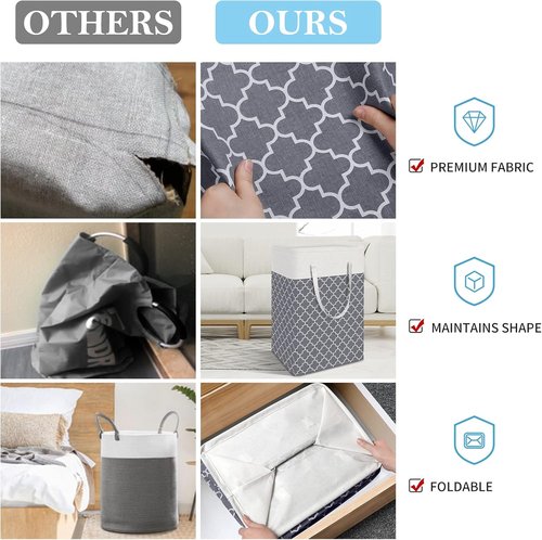 HomeHacks Laundry Baskets - 2-Pack Collapsible Waterproof Hamper with Long Handles | 75L Grey