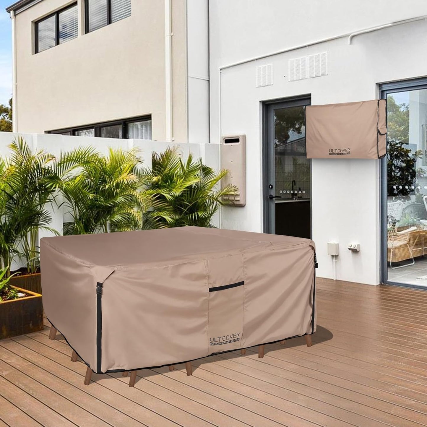 ULTCOVER Rectangular Patio Table Cover - Heavy Duty Waterproof 600D Canvas | 76L x 54W x 28H Inch