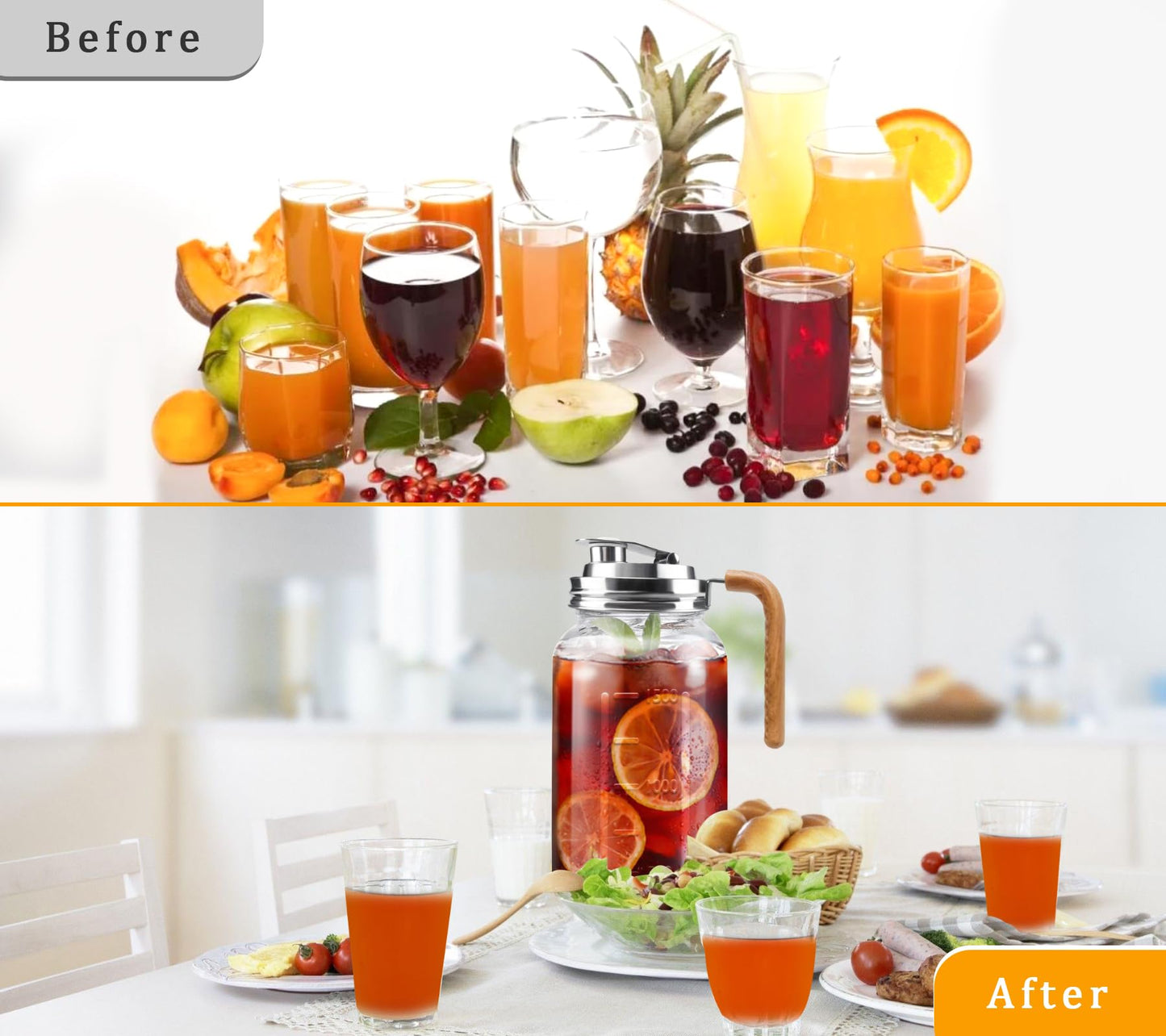 Glass Pitcher With Lid,304 Stainless Steel Lid,2 Seal Ring,64 oz(2 Quart/1.8 Liter),Mason Jar Cold Brew Water Iced Tea Brewing Breast Milk Pitcher,Sun Tea Glass Jar For Outside,Pitchers For Drinks