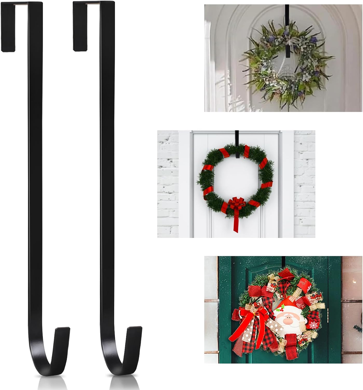 PECULA Wreath Hangers - 2 Pack 14" Metal Hangers for Front Door | 40lb Load-Bearing, Black Finish