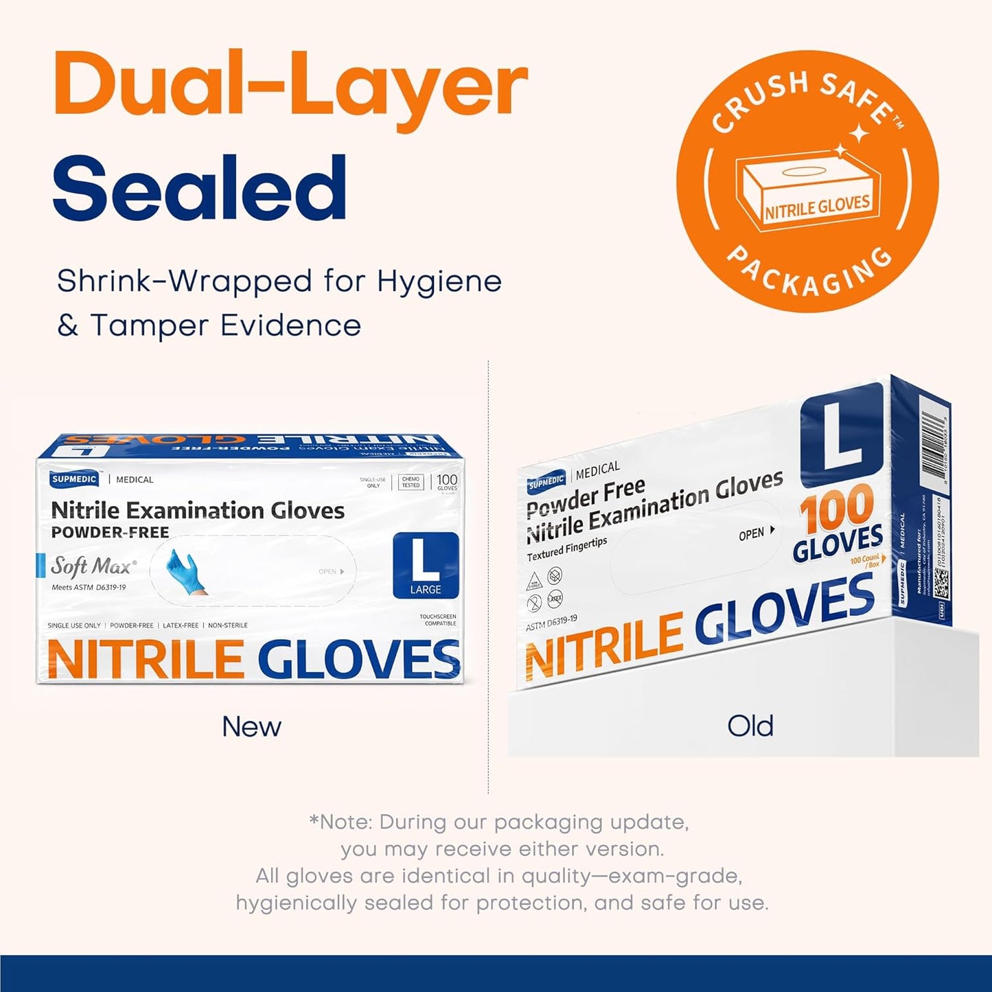 Supmedic Medical Soft Max™ Nitrile Exam Gloves - 100 Count, Latex-Free & Powder-Free, Blue