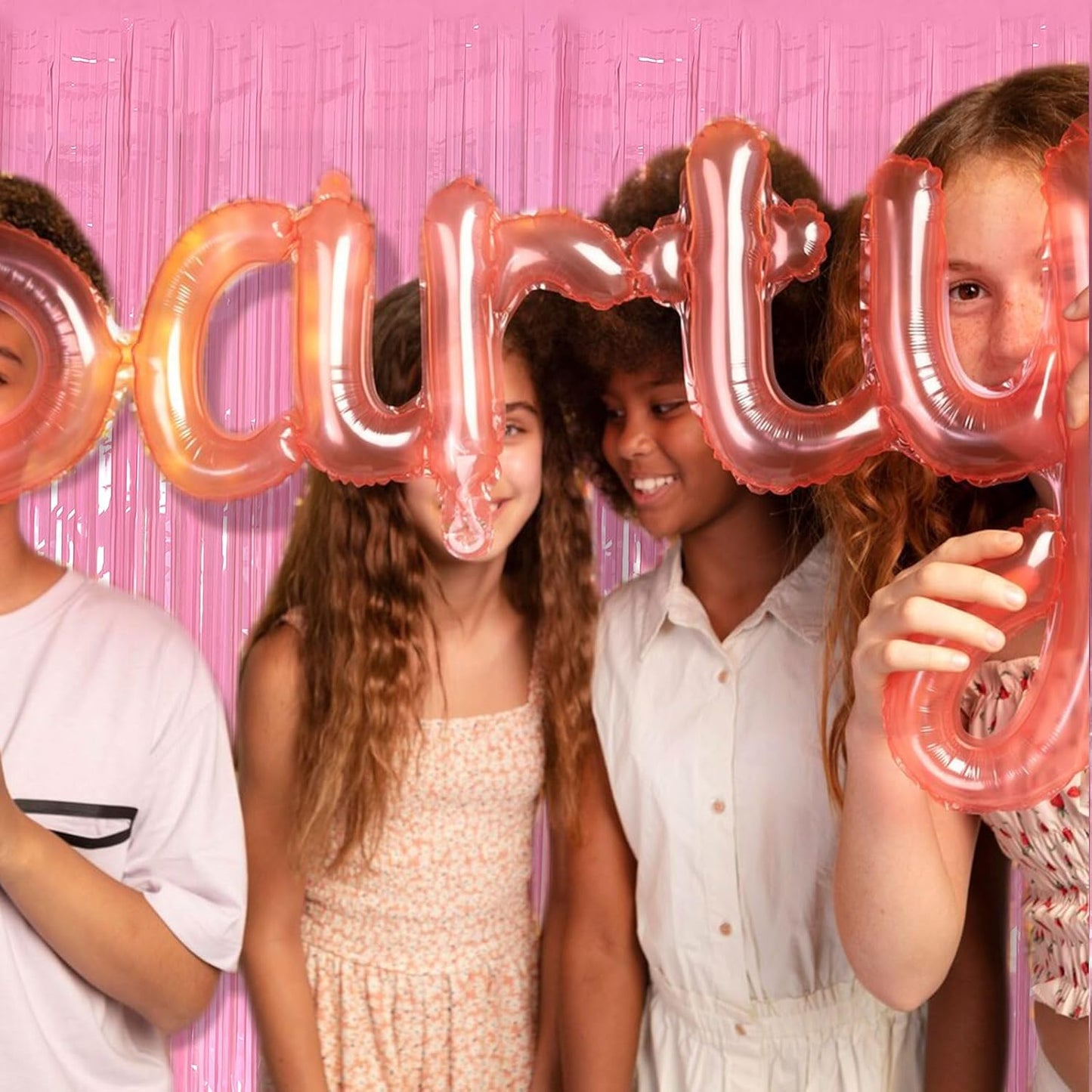 Skiennix 20 Pack Foil Curtain - Pink Metallic Tinsel Fringe Backdrop for Parties & Celebrations