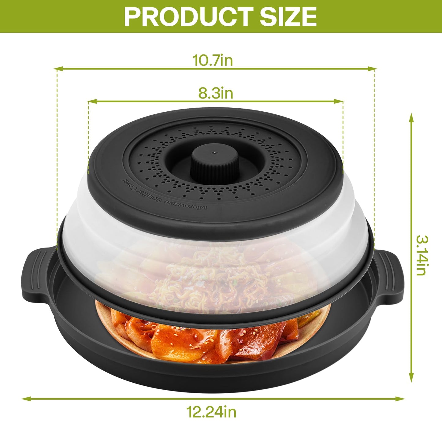 Microwave Splatter Cover for Food with Anti-scald Base Plate,Large Plastic & Silicone Vented Avoid Scalding Collapsible Guard Lid,Kitchen Essential Gadgets for Meal Prep-10.7 Inch (Black)