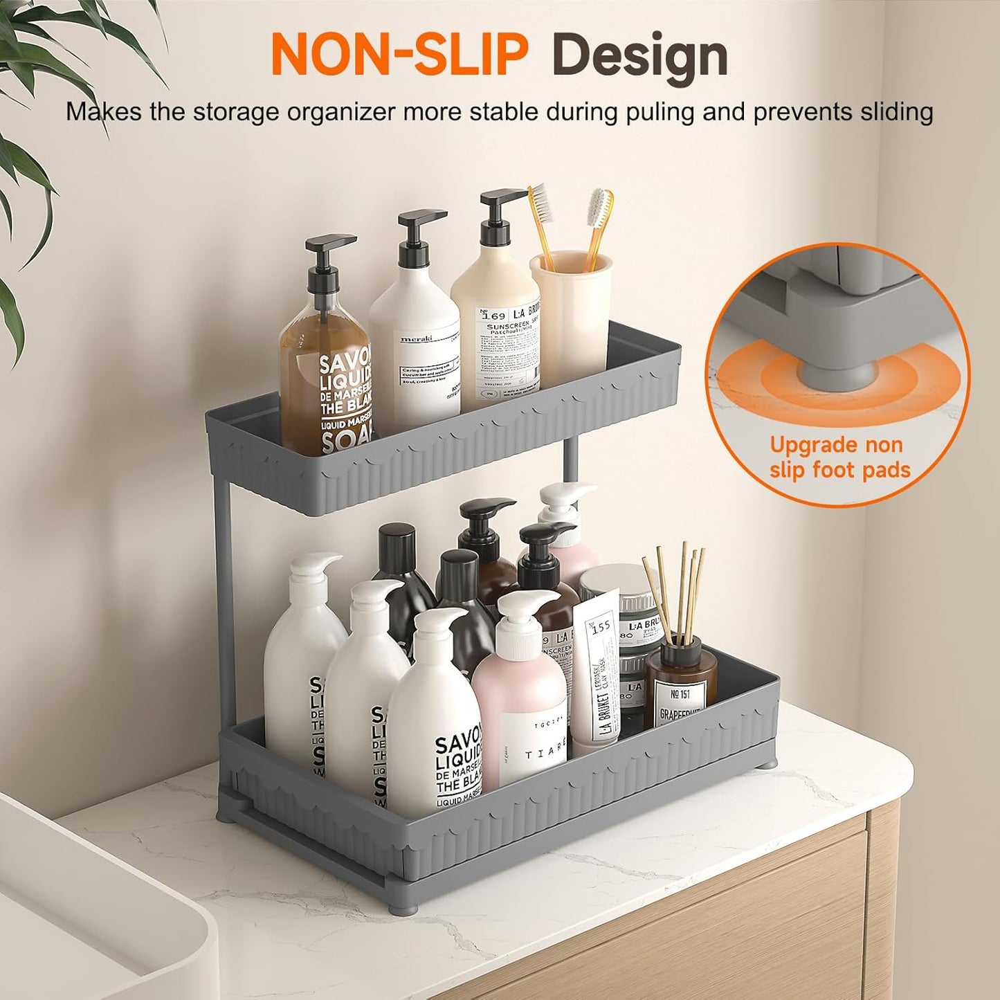 Sevenblue Multi-Purpose Under Sink Organizers - 3 Pack L-Shaped Cabinet Storage (Grey, 14.85 Inch)