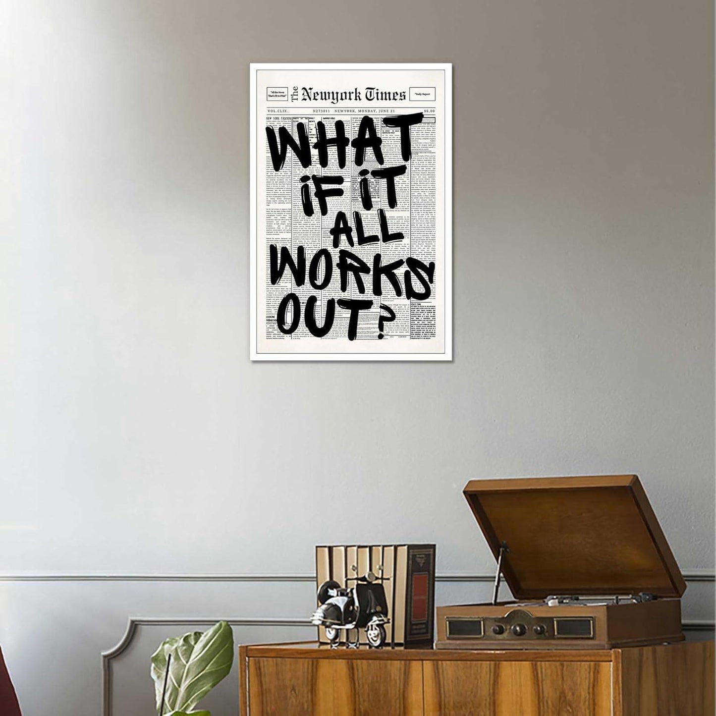 Skiennix Retro Black And White Newspaper Poster - Positive Affirming Quote Canvas Wall Art | 12x16in Unframed